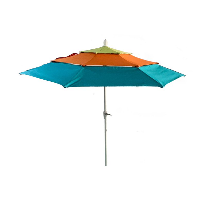 Aluminum Market Umbrella With Auto Crank&Tilt, With Three-Tier Canopy